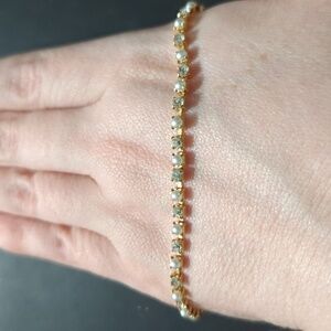 Vintage Avon Gold Tone Rhinestone and White Faux Pearl Statement Bracelet